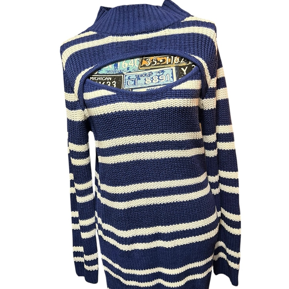 NWT ASHLEY STEWART Blue White Striped Sweater Open Front  Sz 14/ 16